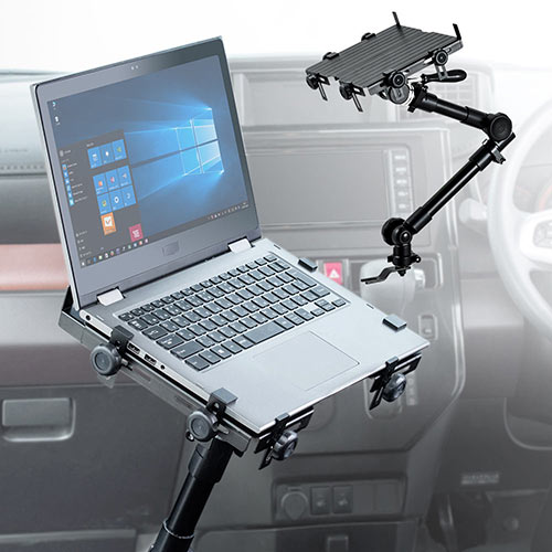 車載用 ノートパソコンスタンド（作業テーブル・カメラスタンド・タブレットホルダー・高さ・角度・調整・固定） EEX-CARDK01 イーサプライ