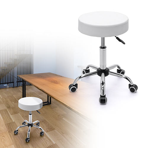 丸椅子 おしゃれ キャスター付き 白 ホワイト インテリア Puレザー クッション ガス圧 昇降式 高さ調節 回る ラウンドチェア メッキ 診察 美容 サロン 激安通販のイーサプライ Eex Ch42v