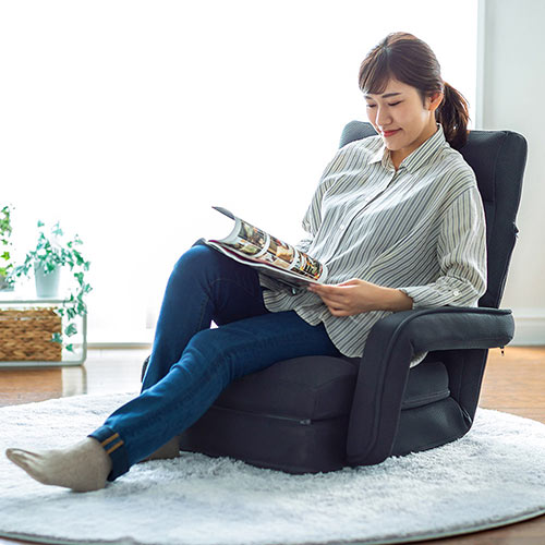 座椅子 リクライニング クッション メッシュ 通気性 ソファーベッド 背もたれ 肘付き 足置き おすすめ ブラック Eex Ch68zbk 激安通販のイーサプライ