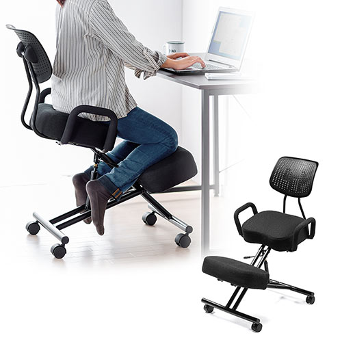 座るだけで自然と背筋が伸びるバランスチェアです。可動式の背もたれで、体の動きに合わせて角度を調節できるので、長時間の使用も快適です。