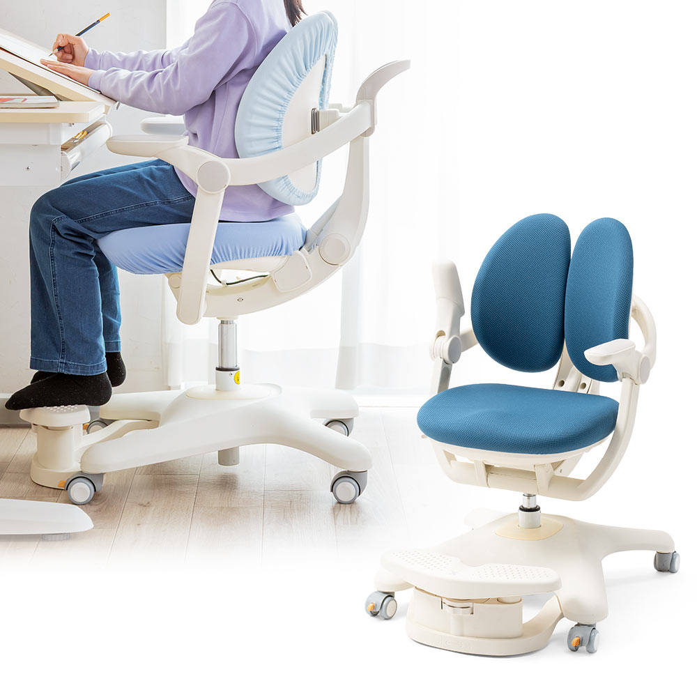 子供用学習椅子 背もたれ前後可動／姿勢を保ちやすい構造
