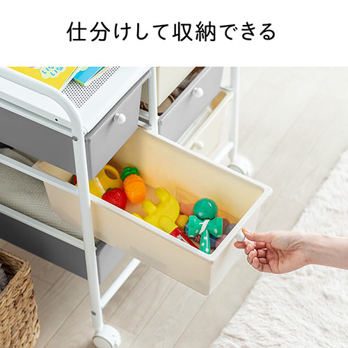 引き出し収納ラック ワゴン ラック キッズ おもちゃ収納 モノトーン キャスター 3段 2列 グレー ホワイト 激安通販のイーサプライ Eex Hr10