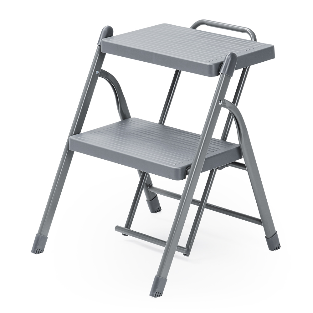 脚立 2段踏み台／折りたたみ・滑り止め加工／室内外で使いやすい設計 グレー