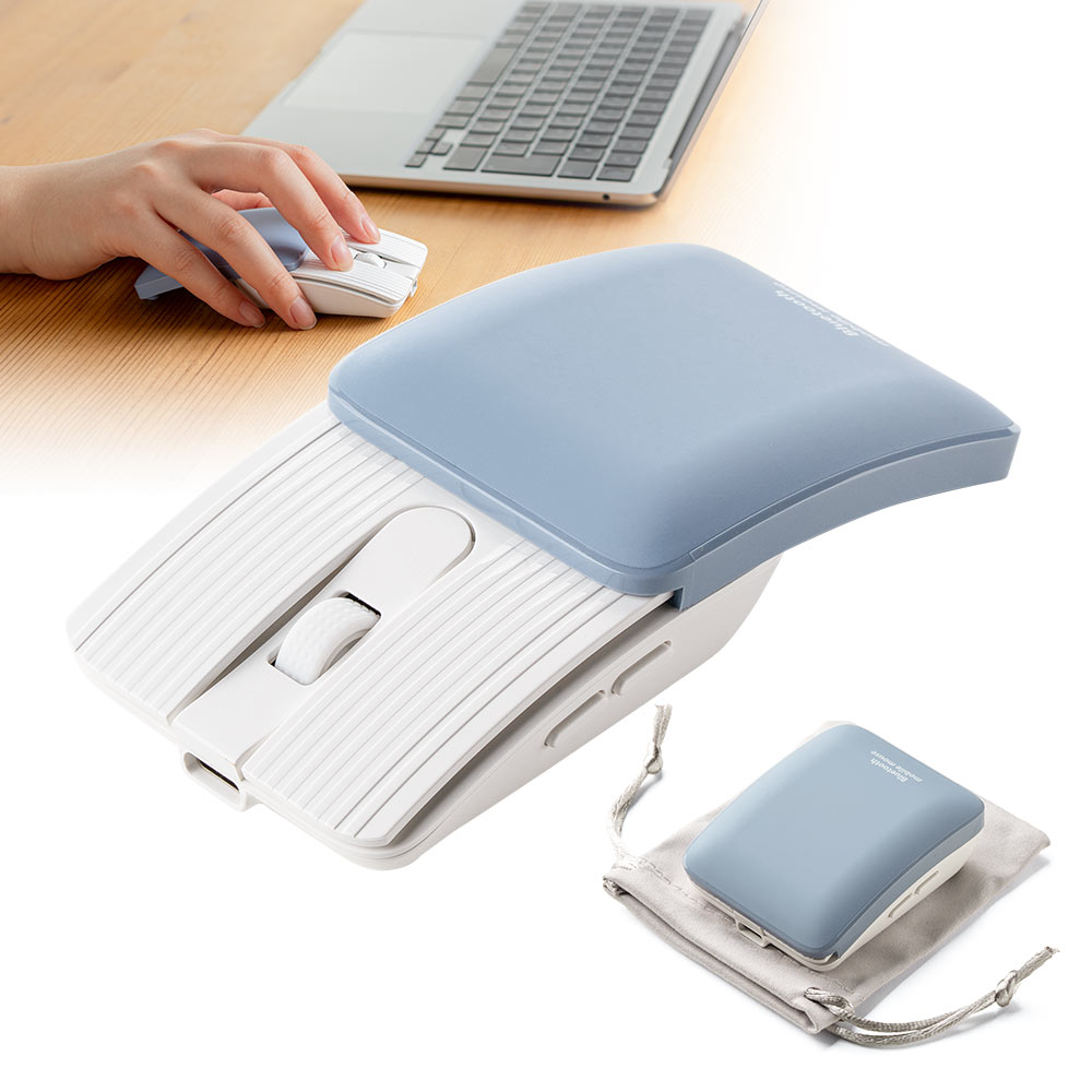 【Bluetoothマウス】充電式小型スマホ対応 静音 ブルー