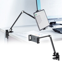 iPad・タブレットアームスタンド(クランプ式・12.9インチ対応(目安)・360°・縦・回転・角度調整・6関節・折りたたみ・ブラック)