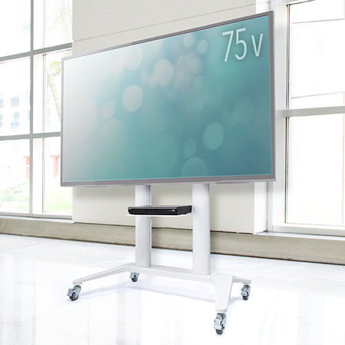 テレビスタンド 大型（キャスター付き・自立式・ハイタイプ・移動式・棚板・高さ調整・電子黒板・業務用・ホワイト・55から120インチ対応） EEX-TVS024WH イーサプライ