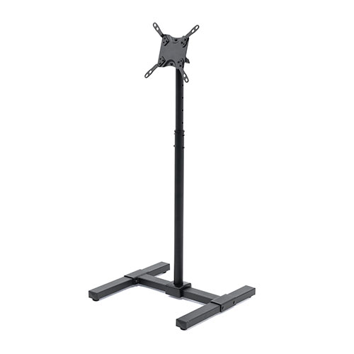 小型サイズのテレビに対応したスタンドです。高さ変更、画面の角度調節が可能です。組み立て、解体が簡単にできるため、展示会などのディスプレイスタンドに最適。レコーダーなどが設置できる棚板付きです。画面サイズは20～32型まで対応。