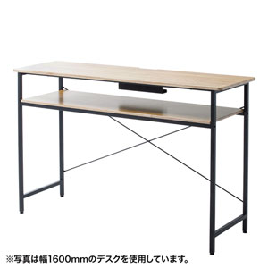 スタンディングデスク(W1400×D500・ミーティングデスク・薄い木目・中間棚・ケーブルトレー付き)