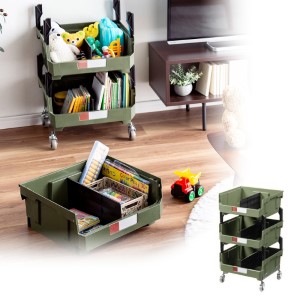 おしゃれツールワゴン｜3段・収納・カーキカラー
