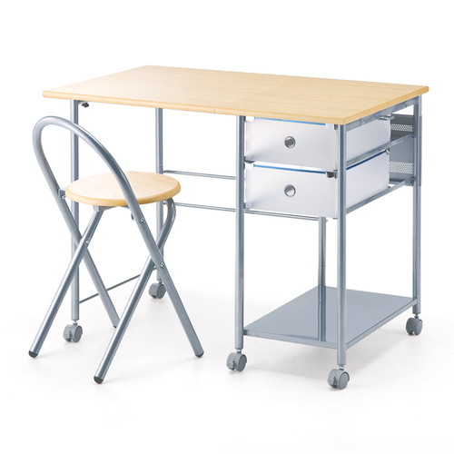折りたたみデスク（イスつき・メイプル・省スペース・テレワーク・在宅勤務・幅900㎜・キャスターつき）