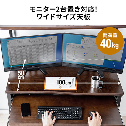 パソコンデスク ロータイプ 木製天板 収納棚付 幅100cm Ez1 Desk0 激安通販のイーサプライ