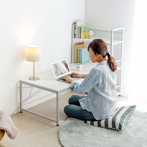 パソコンデスク ローデスク 収納付 木製 1cm幅 ホワイト Ez1 Deskh023w 激安通販のイーサプライ