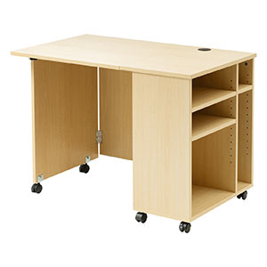 折りたたみデスク コンパクトデスク 折りたたみワゴン 作業台 リビング学習 テレワーク 拡張デスク キャスター付き 北欧 おしゃれ シンプル ライトブラウン