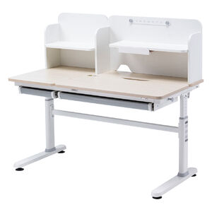 学習机（勉強机・多機能・タブレット対応・手動昇降・チルト天板・シェルフ付・低ホルムアルデヒド・薄い木目）