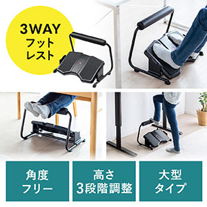 フットレスト（足置き台・オットマン・スタンディングデスク用足置き台・耐荷重40kg・無段階角度調節・3段階角度調節）