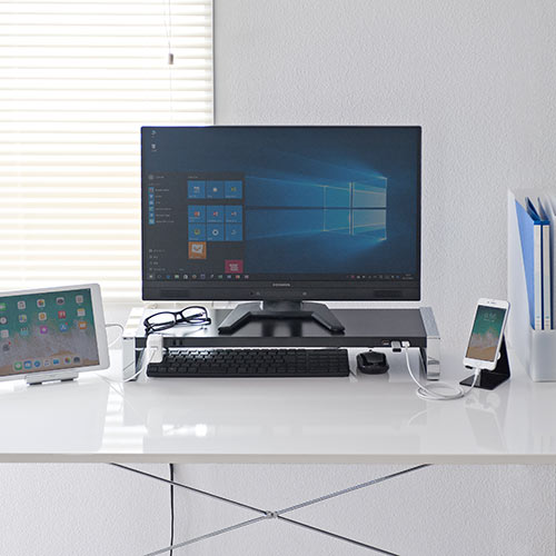 モニター台 机上 卓上 ラック Usb3 0 コンセント スチール 幅60cm ブラック Ez1 Mr137bk 激安通販のイーサプライ