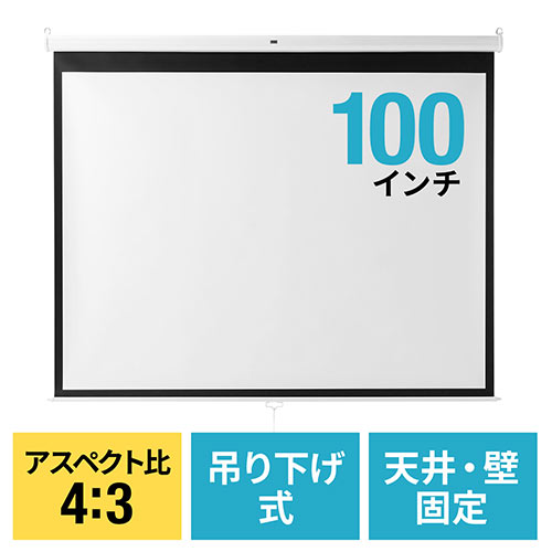 プロジェクタースクリーン 100インチ 吊り下げ式 天井 壁掛け ホームシアター スロー巻き上げ式 4 3 Ez1 Prs017 激安通販のイーサプライ