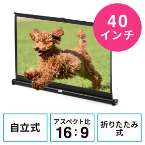 プロジェクタースクリーン （40インチ・ワイド・机上・自立式・ロール・収納・モバイル・持ち運び・パンタグラフ・16：9・おすすめ）PRO020