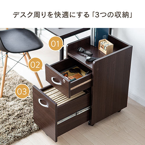 木製デスクワゴン 引き出し2段 天板収納 木製 チェスト キャビネット キャスター付き Ez1 Snw022m 激安通販のイーサプライ