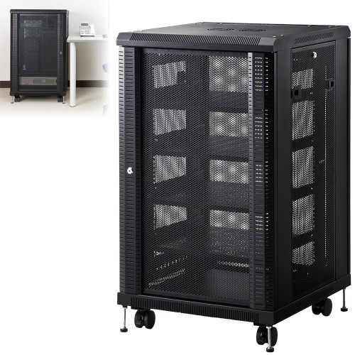 ルーター・NAS・ハブ収納ボックス(据え置き型サーバーラック・ネットワーク機器収納・メッシュパネル・鍵付き・高さ995mm)