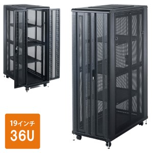 サーバーラック(19インチ・36U・メッシュ・ 観音開き・鍵・棚板)