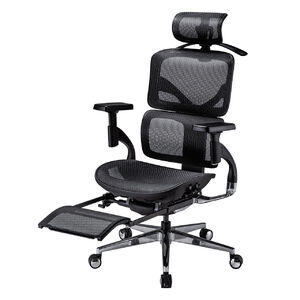 高性能メッシュチェア（耐荷重125kg・シンクロロッキング・収納式オットマン・座面スライド・ランバーサポート・4Dアームレスト・ハンガー付き）