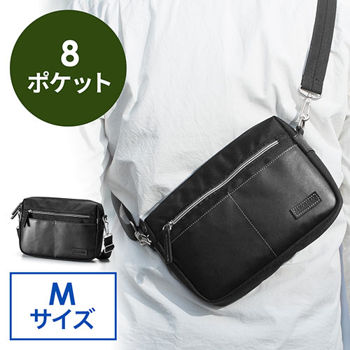 ミニショルダーバッグ(斜めがけ・合皮・タブレット収納・サコッシュ・Mサイズ・ブラック)