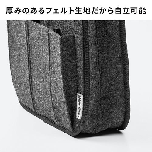 バッグインバッグ リュック用 フェルト 軽量 縦型 15ポケット 自立可能 収納可能 ブルー グレー Ez2 Bagin017bk Bl 激安通販のイーサプライ