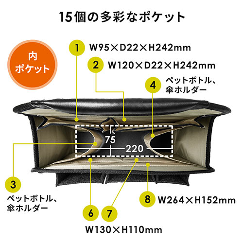 バッグインバッグ リュック用 フェルト 軽量 縦型 15ポケット 自立可能 収納可能 ブルー グレー Ez2 Bagin017bk Bl 激安通販のイーサプライ