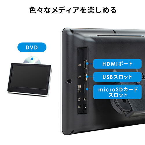 車載用ヘッドレストモニター Dvdプレーヤー 車載プレーヤー 後部座席 リアモニター 後付け シガー接続 Hdmi入力 Dvd Microsd Ez2 Car073 激安通販のイーサプライ