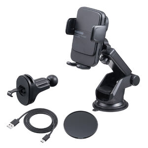 車載ホルダー（ワイヤレス充電・充電コイル自動検知・自動開閉・吸盤取り付け・エアコン取り付け・最大15W・急速充電・スマートフォン・iPhone・Android）