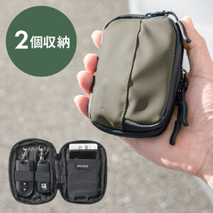 スマートキーケース（スマートキー2個収納・カード2枚収納・防水・防塵・止水ファスナー・外側ポケット付き・小銭入れ・キーリング付属・カーキ）