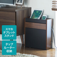 ケーブルボックス(タップ/ルーター収納ボックス・スマホスタンド機能・充電ステーション・木目柄・ダークブラウン)