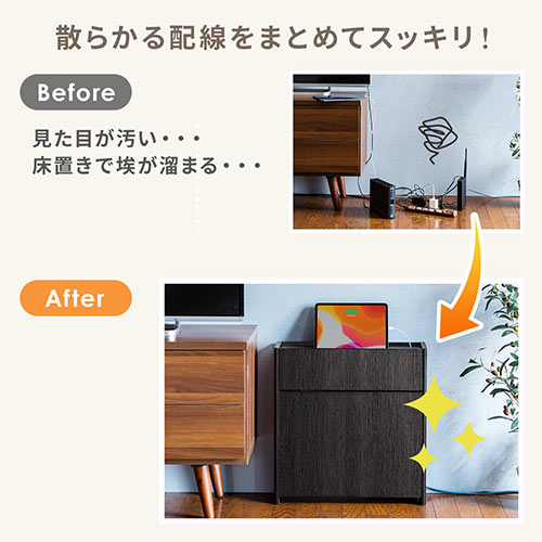 ケーブルボックス ルーター収納 タップ収納 モデム Nas収納 ケーブル整理 木製 幅50cm 木目 ダークブラウン Ez2 Cb018dbrm 激安通販のイーサプライ