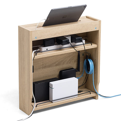 ケーブルボックス ルーター収納 タップ収納 モデム Nas収納 ケーブル整理 木製 幅50cm 木目 ライトブラウン Ez2 Cb018lm 激安通販のイーサプライ