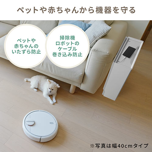 ケーブルボックス ルーター収納 タップ収納 モデム Nas収納 ケーブル整理 木製 幅50cm 木目 ホワイト Ez2 Cb018wm 激安通販のイーサプライ