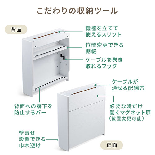 ケーブルボックス ルーター収納 タップ収納 モデム Nas収納 ケーブル整理 木製 幅50cm 木目 ホワイト Ez2 Cb018wm 激安通販のイーサプライ