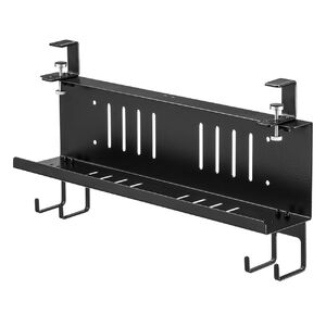 デスク下収納ラック（Sサイズ・幅40cm・1段タイプ・クランプ・マグネット・木ネジ取付け・スチール製・フック付き・ケーブルトレー・ブラック）