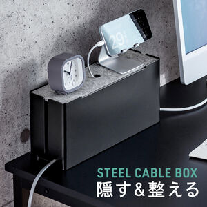 ケーブルボックス（電源まわり・目隠しボックス・タップ収納ボックス・ケーブル収納・幅32cm・充電ステーション・スチール製・Switch収納・完成品・VESA対応・ブラック）