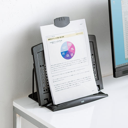 ノートパソコンスタンド（データホルダー・書見台・ブックスタンド・タブレットスタンド・角度調節6段階・ブラック