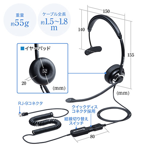 ヘッドセット 双指向性マイク ノイズキャンセル Rj 9接続 片耳 電話機 ハンズフリー Ez4 Hs045