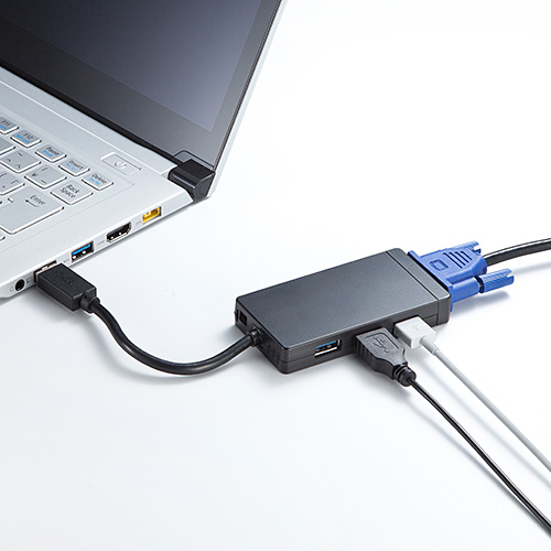 Usb Vga変換アダプタ Usb3 0ハブ付 ディスプレイ増設 デュアルモニタ ディスプレイアダプタ Ez4 Hub026 激安通販のイーサプライ