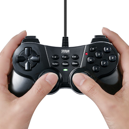 ゲームパッド 多ボタン 16ボタン 全ボタン連射対応 アナログ デジタル Xinput対応 振動機能付 日本製高耐久シリコンラバー使用 Windows専用 ブラック Ez4 Jyp62ubkx 激安通販のイーサプライ