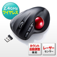 ワイヤレストラックボールマウス(無線・2.4G・レーザーセンサー・5ボタン・DPI切替・電池式・横スクロール・オムロンスイッチ・ブラック)