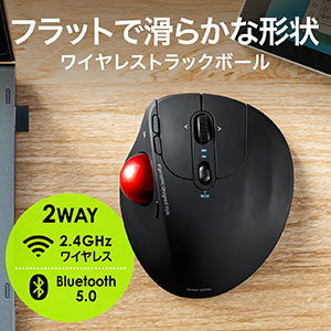 マウス(Bluetooth5.0・2.4GHz・ワイヤレス・トラックボール・5ボタン・IRセンサー・5段階カウント切り替え・チルトホイール・ブラック)