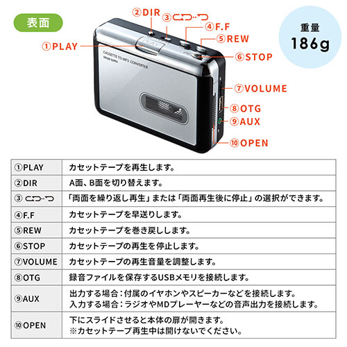 カセットテープ変換プレーヤー(MP3・USBメモリ・デジタル化) EZ4-MEDI016 | 激安通販のイーサプライ