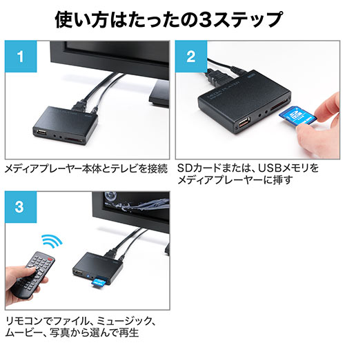 メディアプレーヤー Hdmi Mp4 Mov Flv対応 Usbメモリ Sdカード Ez4 Medi0h 激安通販のイーサプライ