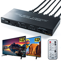 HDMIマトリックス切替器(4K/30Hz対応・4入力2出力・リモコン付き・光・同軸デジタル出力付き)