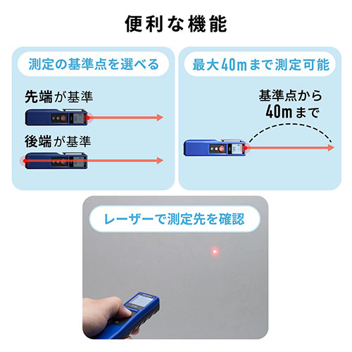 レーザー距離計 最大測定距離40m 尺単位対応 面積 体積 ピタゴラス