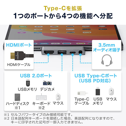 Type C Hdmi変換アダプター Usbハブ Pd充電 ヘッドセット接続対応 4k 60hz Hdr対応 Ipad Pro対応 Ez5 Kc036cmh 激安通販のイーサプライ